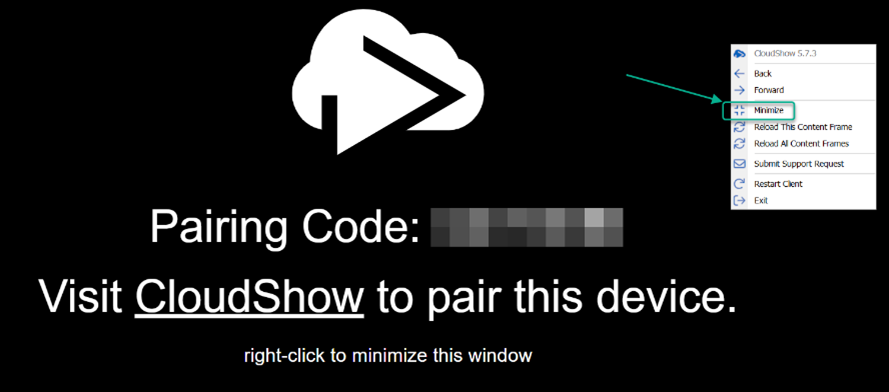 Pairing Code Screen Minimize